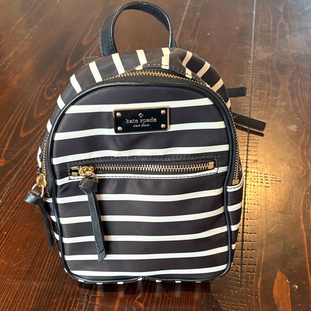 kate spade Black and White Striped Mini Backpack with Gold Hardware